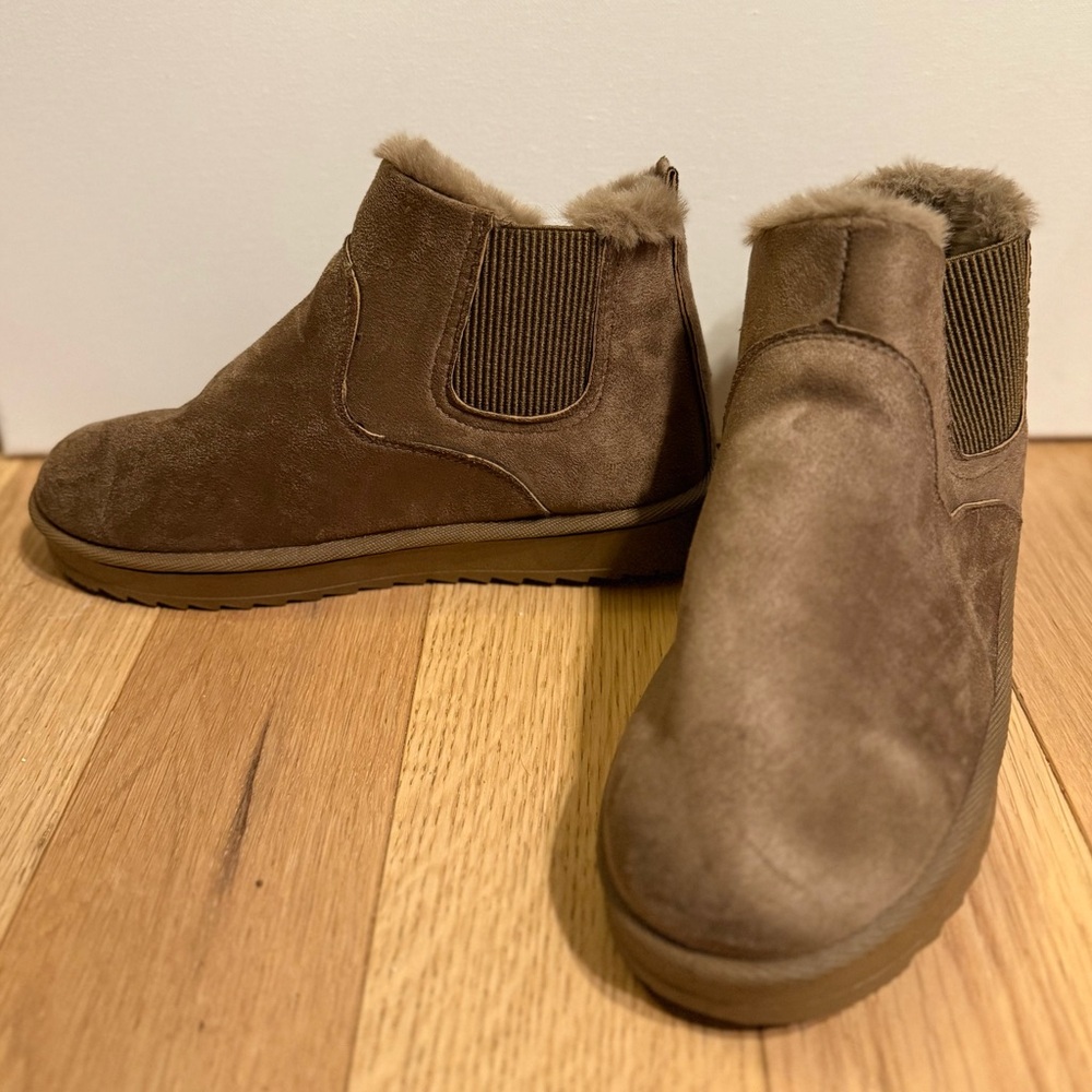 Brown Suede Ankle Boots with Fur Lining